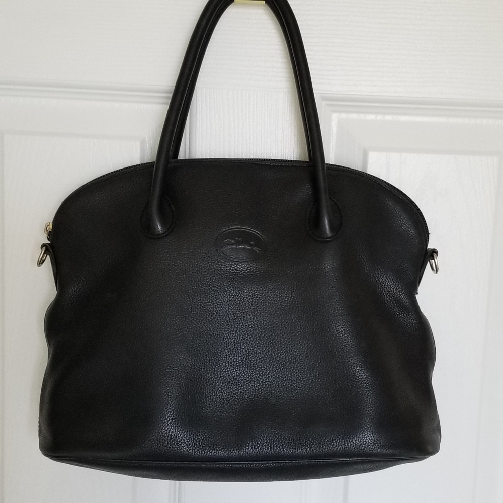 Vintage Longchamp Black Leather Satchel/Crossbody